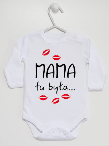 Mama Tu Była z Całusami - bodziak z nadrukiem dla dziecka - Biały - Długi rękaw