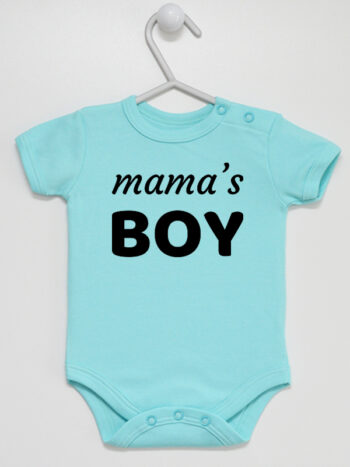 Napis Czarny Mama's Boy - body z nadrukiem dla chłopca - Miętowy - Krótki rękaw