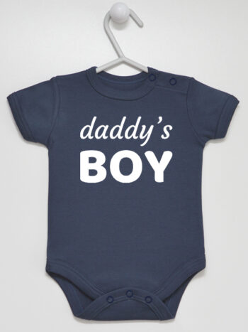 Daddy's Boy Nadruk Biały - body dla chłopca z nadrukiem - Granatowy - Krótki rękaw