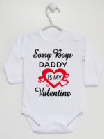 Napis Daddy Is My Valentine - body dla dziewczynki na walentynki - Biały - Długi rękaw Napis Daddy Is My Valentine - body dla dziewczynki na walentynki - Biały - Długi rękaw