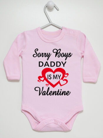 Napis Daddy Is My Valentine - body dla dziewczynki na walentynki - Różowy - Długi rękaw