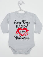 Napis Daddy Is My Valentine - body dla dziewczynki na walentynki - Szary - Długi rękaw Napis Daddy Is My Valentine - body dla dziewczynki na walentynki - Szary - Długi rękaw