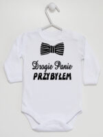 Drogie Panie Przybyłem z Muchą Nadruk Czarny - body dla chłopca - Biały - Długi rękaw