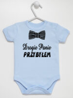 Drogie Panie Przybyłem z Muchą Nadruk Czarny - body dla chłopca - Błękitny - Krótki rękaw