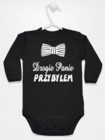 Drogie Panie Przybyłem z Muchą Nadruk Czarny - body dla chłopca - Czarny - Długi rękaw