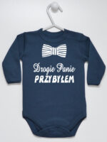 Drogie Panie Przybyłem z Muchą Nadruk Czarny - body dla chłopca - Granatowy - Długi rękaw