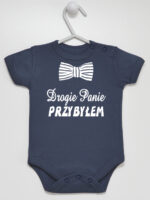 Drogie Panie Przybyłem z Muchą Nadruk Czarny - body dla chłopca - Granatowy - Krótki rękaw