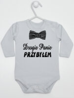 Drogie Panie Przybyłem z Muchą Nadruk Czarny - body dla chłopca - Szary - Długi rękaw
