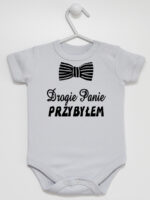 Drogie Panie Przybyłem z Muchą Nadruk Czarny - body dla chłopca - Szary - Krótki rękaw