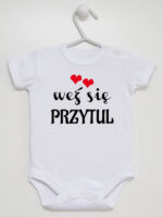 Weź Się Przytul z Serduszkami - body z napisami dla dzieci - Biały - Krótki rękaw