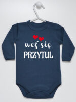 Weź Się Przytul z Serduszkami - body z napisami dla dzieci - Granatowy - Długi rękaw