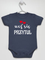 Weź Się Przytul z Serduszkami - body z napisami dla dzieci - Granatowy - Krótki rękaw