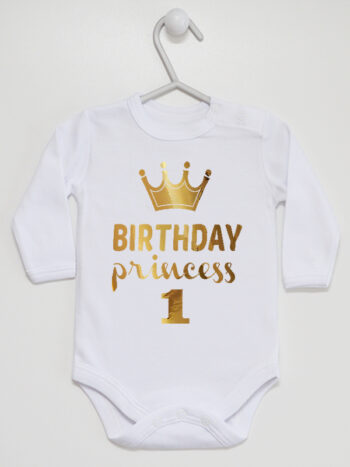Birthday Princess Na Pierwsze Urodziny - body dla dziewczynki - Biały - Długi rękaw