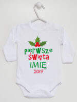 Ostrokrzew Rok 2025 - body z imieniem na Boże Narodzenie - Biały - Długi rękaw Ostrokrzew Rok 2025 - body z imieniem na Boże Narodzenie - Biały - Długi rękaw