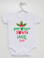 Ostrokrzew Rok 2025 - body z imieniem na Boże Narodzenie - Biały - Krótki rękaw Ostrokrzew Rok 2025 - body z imieniem na Boże Narodzenie - Biały - Krótki rękaw
