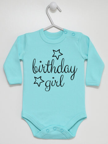Birthday Girl z Gwiazdkami - body dla dziewczynki urodzinowe - Miętowy - Długi rękaw