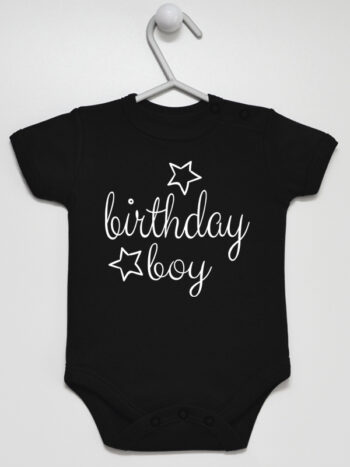 Birthday Boy z Gwiazdką - body chłopięce na urodzinki - Czarny - Krótki rękaw