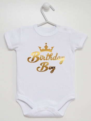 Birthday Girl Nadruk Złoty z Koroną - body dla dziewczynki na urodziny - Biały - Krótki rękaw