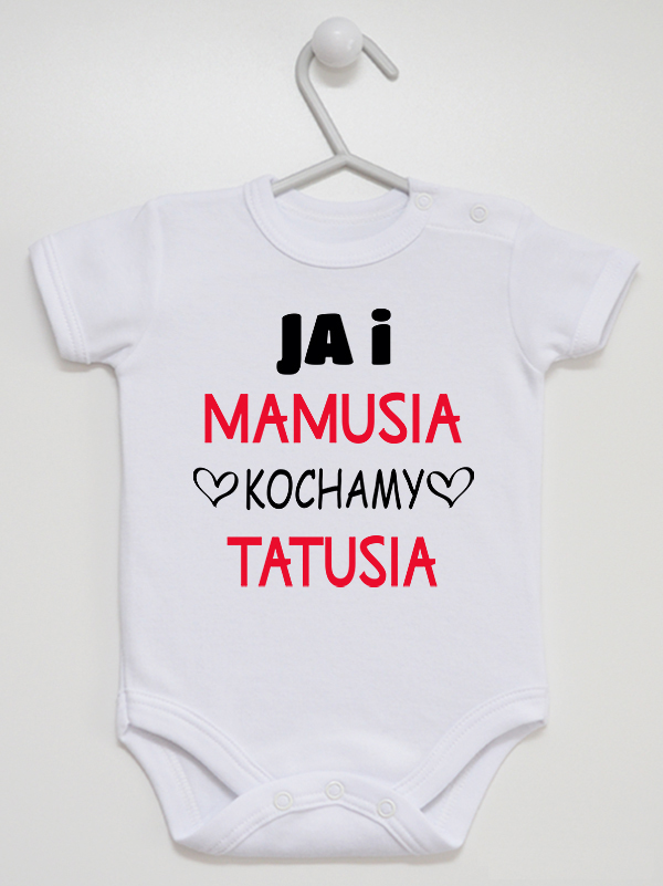 Ja i Mamusia Kochamy Tatusia - body z napisami - Biały - Krótki rękaw