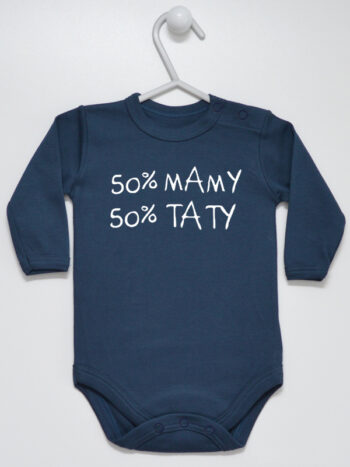 Napis 50% Mamy 50% Taty - body z nadrukiem dla niemowlaka - Granatowy - Długi rękaw