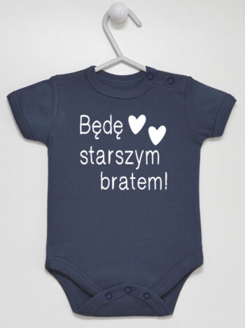 Napis Będę Starszym Bratem - body niemowlęce dla chłopca - Granatowy - Krótki rękaw