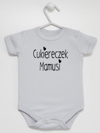 Cukiereczek Mamusi z Gwiazdami - body dla dziecka z napisami - Szary - Krótki rękaw