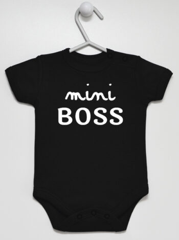 Mini Boss - body dla chłopca z napisami - Czarny - Krótki rękaw