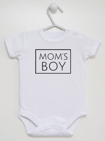 Mom`s Boy Nadruk w Ramce - body z napisami dla chłopca - Biały - Krótki rękaw