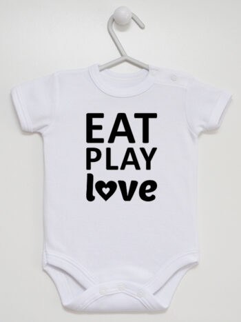 Eat Play Love - body z napisami dla dziecka - Biały - Krótki rękaw