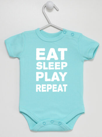 Eat Sleep Play Repeat - bodziak z napisami - Miętowy - Krótki rękaw