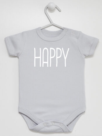 Napis Happy - body dla noworodka - Szary - Krótki rękaw