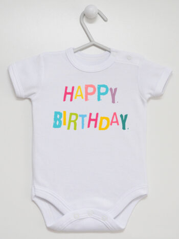 Happy Birthday - body na pierwsze urodziny - Biały - Krótki rękaw