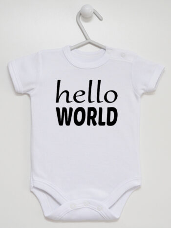 Hello World - body dla noworodka z napisami - Biały - Krótki rękaw