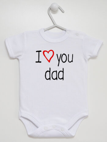 I Love Dad z Czerwonym Sercem - body z napisami dla dzieci - Biały - Krótki rękaw