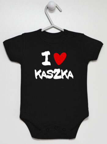 I Love Kaszka z Sercem - body z napisami dla dzieci - Czarny - Krótki rękaw