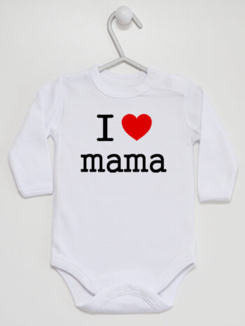 I Love Mama z Czerwonym Sercem - body dla dzieci z nadrukiem - Biały - Długi rękaw