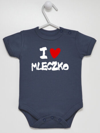 I Love Mleczko z Sercem czerwonym - bodziak z nadrukami - Granatowy - Krótki rękaw