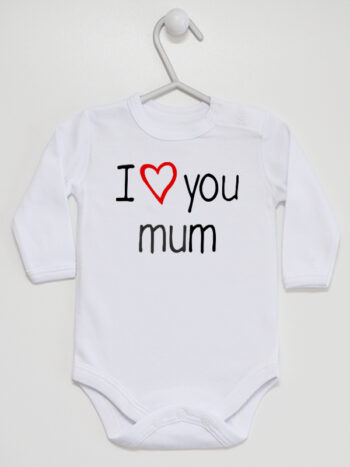 Serce Czerwone I Love Mum - body z napisem dla dziecka - Biały - Długi rękaw