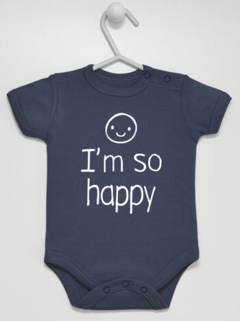 I'M So Happy - body z napisami dla dzieci - Granatowy - Krótki rękaw