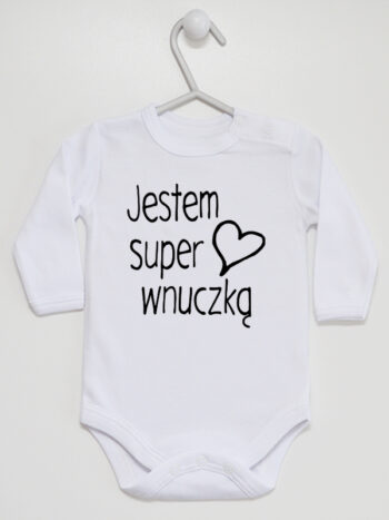 Jestem Super Wnuczką - bodziak dla dziewczynki z napisem - Biały - Długi rękaw