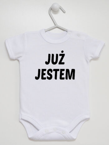 Napis Już Jestem - bodziak dla noworodka - Biały - Krótki rękaw