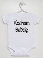Napis Kocham Babcię - body dziecięce z nadrukiem - Biały - Krótki rękaw
