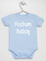 Napis Kocham Babcię - body dziecięce z nadrukiem - Błękitny - Krótki rękaw