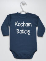 Napis Kocham Babcię - body dziecięce z nadrukiem - Granatowy - Długi rękaw