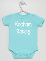 Napis Kocham Babcię - body dziecięce z nadrukiem - Miętowy - Krótki rękaw