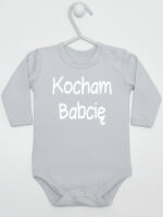 Napis Kocham Babcię - body dziecięce z nadrukiem - Szary - Długi rękaw