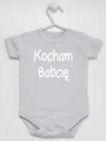 Napis Kocham Babcię - body dziecięce z nadrukiem - Szary - Krótki rękaw