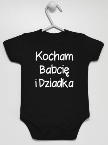 Kocham Babcię i Dziadka - bodziak dla dziecka z nadrukiem - Czarny - Krótki rękaw