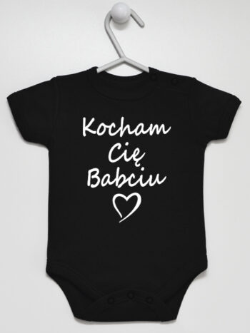 Kocham Cię Babciu z Sercem - body z napisami o babci - Czarny - Krótki rękaw