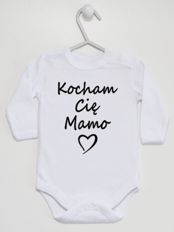 Nadruk z Sercem Kocham Cię Mamo - body dziecięce z napisami o mamie - Biały - Długi rękaw